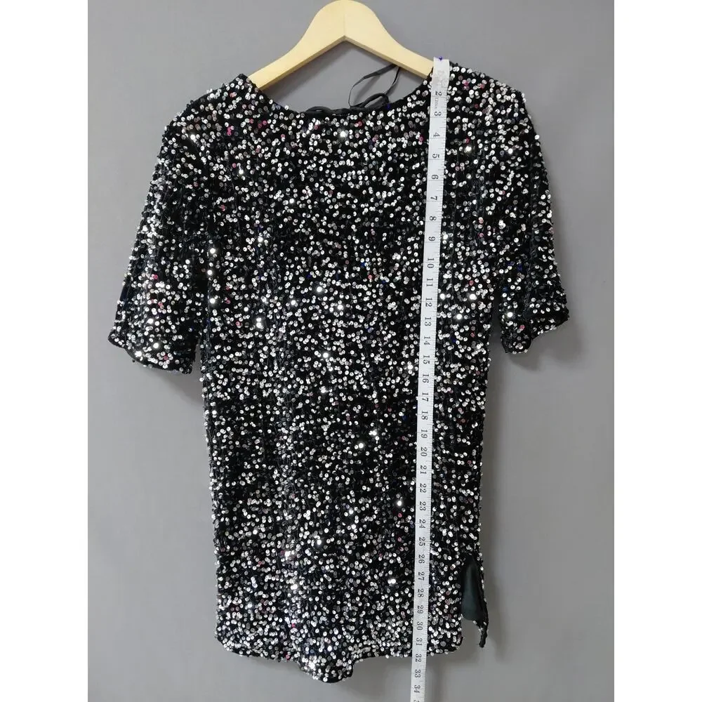 NWT 4th & Reckless Amelia Dress Black Sheath Mini Sequin Women Size XS